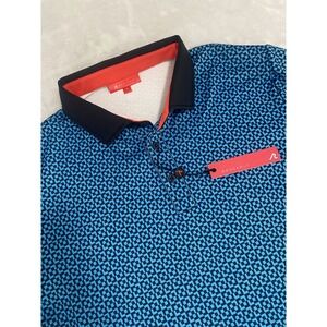Redvanly Blake Polo Shirt Mens Large Blue Tuxedo Logo Geometric Comfort Stretch